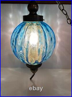 Vintage Blue Glass 10 Diameter Globe Hanging Swag Lamp