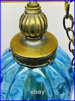 Vintage Blue Glass 10 Diameter Globe Hanging Swag Lamp