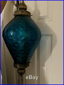 Vintage Blue Glass Globe Hanging Swag Lamp Light with Diffuser