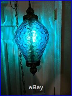 Vintage Blue Glass Globe Hanging Swag Lamp Light with Diffuser