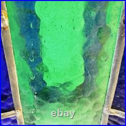 Vintage Blue Green Stained Glass hanging Light Swag MCM Mid Century Pendant