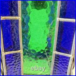 Vintage Blue Green Stained Glass hanging Light Swag MCM Mid Century Pendant