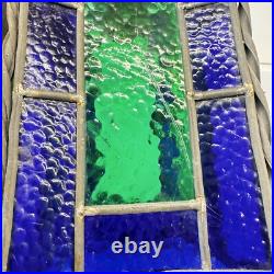 Vintage Blue Green Stained Glass hanging Light Swag MCM Mid Century Pendant