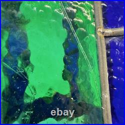 Vintage Blue Green Stained Glass hanging Light Swag MCM Mid Century Pendant