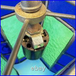 Vintage Blue Green Stained Glass hanging Light Swag MCM Mid Century Pendant