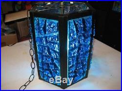 Vintage Blue Retro MID Century Modern Large Lucite Chunk Swag Hanging Lamp