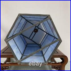 Vintage Blue Stained Glass Hanging Light Lamp Fixture
