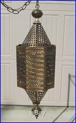 Vintage Bohemian Egyptian Hanging Swag Light Lamp Fixture Bronze Gypsy Church