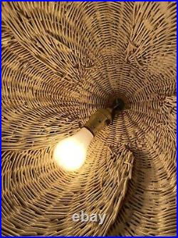 Vintage Boho Mid Century White Wicker Rattan Hanging Tulip Shade Lamp Light