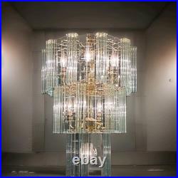 Vintage Brass Chandelier w Glass Rod Accents Multi Tier 1970s Lighting