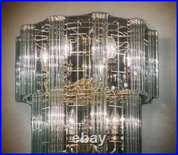 Vintage Brass Chandelier w Glass Rod Accents Multi Tier 1970s Lighting
