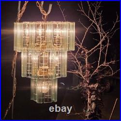 Vintage Brass Chandelier w Glass Rod Accents Multi Tier 1970s Lighting