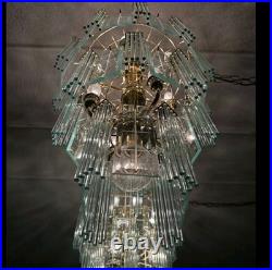 Vintage Brass Chandelier w Glass Rod Accents Multi Tier 1970s Lighting Vintage Brass Chandelier w Glass Rod Accents Multi Tier 1970s Lighting