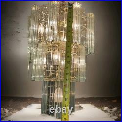 Vintage Brass Chandelier w Glass Rod Accents Multi Tier 1970s Lighting