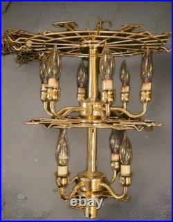 Vintage Brass Chandelier w Glass Rod Accents Multi Tier 1970s Lighting Vintage Brass Chandelier w Glass Rod Accents Multi Tier 1970s Lighting