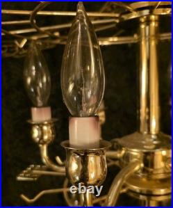 Vintage Brass Chandelier w Glass Rod Accents Multi Tier 1970s Lighting