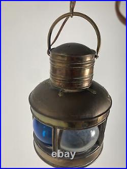Vintage Brass + Colored Glass Ships Latten Converted Electric Swag Lamp Hanging
