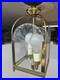 Vintage Brass Hall Lantern Etched Glass Hanging Lamp Pendant Floral Motif