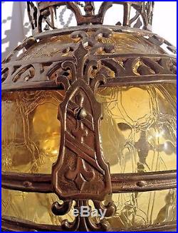 Vintage Brass Hanging Lamp with Glass Shade