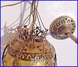 Vintage Brass Hanging Lamp with Glass Shade