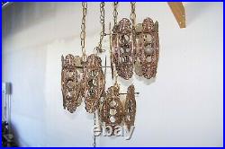 Vintage Brass Hanging Swag 3 Light Fixture Gothic Hollywood Regency Spanish +