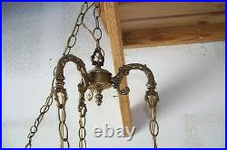 Vintage Brass Hanging Swag 3 Light Fixture Gothic Hollywood Regency Spanish +