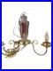 Vintage Brass Hanging Swag Lamp Rainbow Colored Glass Chandelier Works