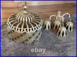 Vintage Brass Light Hanging LampCrystals Hollywood Regency