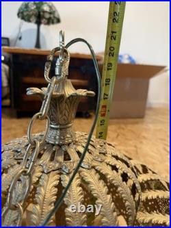 Vintage Brass Light Hanging LampCrystals Hollywood Regency