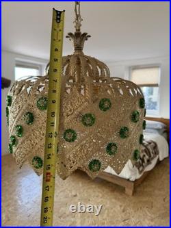 Vintage Brass Light Hanging LampCrystals Hollywood Regency
