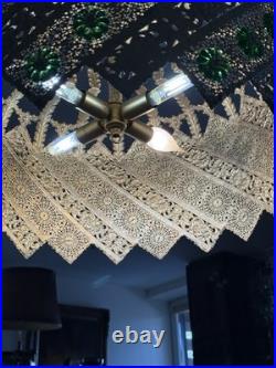 Vintage Brass Light Hanging LampCrystals Hollywood Regency