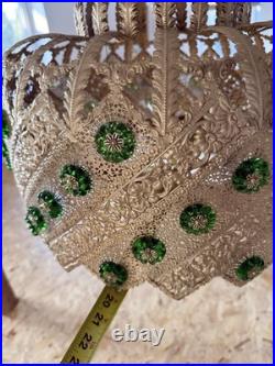 Vintage Brass Light Hanging LampCrystals Hollywood Regency