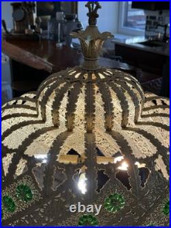 Vintage Brass Light Hanging LampCrystals Hollywood Regency