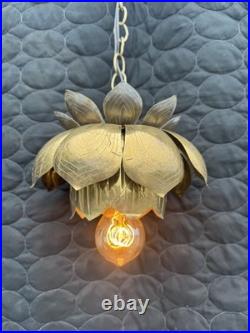 Vintage Brass Lotus Flower Pendant Hanging Lamp Light Hollywood Regency Mcm