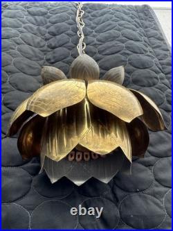 Vintage Brass Lotus Flower Pendant Hanging Lamp Light Hollywood Regency Mcm