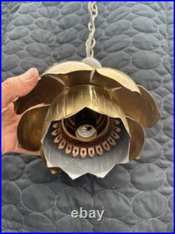 Vintage Brass Lotus Flower Pendant Hanging Lamp Light Hollywood Regency Mcm