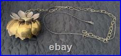 Vintage Brass Lotus Flower Pendant Hanging Lamp Light Hollywood Regency Mcm