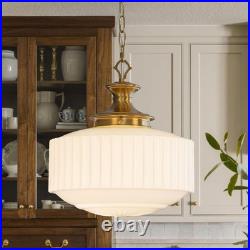 Vintage Brass Milk Glass Chandelier, 13.8 Pendant Light with E26 Bulb Included