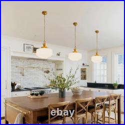 Vintage Brass Milk Glass Chandelier, 13.8 Pendant Light with E26 Bulb Included