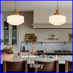 Vintage Brass Milk Glass Chandelier, 13.8 Pendant Light with E26 Bulb Included