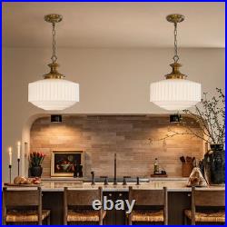 Vintage Brass Milk Glass Chandelier, 13.8 Pendant Light with E26 Bulb Included