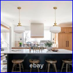 Vintage Brass Milk Glass Chandelier, 13.8 Pendant Light with E26 Bulb Included