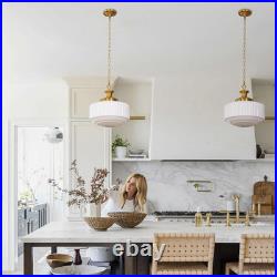 Vintage Brass Milk Glass Chandelier, 13.8 Pendant Light with E26 Bulb Included