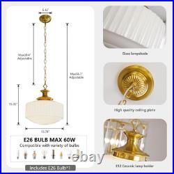Vintage Brass Milk Glass Chandelier, 13.8 Pendant Light with E26 Bulb Included