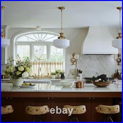 Vintage Brass Milk Glass Chandelier, 13.8 Pendant Light with E26 Bulb Included