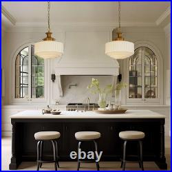 Vintage Brass Milk Glass Chandelier, 13.8 Pendant Light with E26 Bulb Included