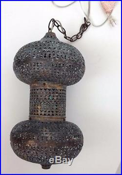 Vintage Brass Moroccan Swag Lamp Patina Curvy 20 w Switch Cord 15 Metal Chain