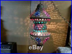 Vintage Brass Morrocan 1960's Hanging Swag Lamp Multi-Color Lucite Mid Century