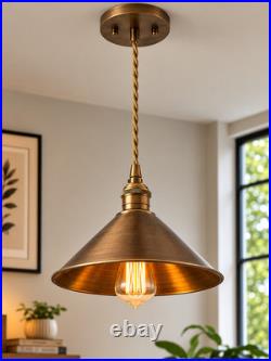 Vintage Brass Pendant Light, Industrial Dome Shade, Mid Century Hanging Lamp