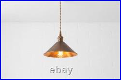 Vintage Brass Pendant Light, Industrial Dome Shade, Mid Century Hanging Lamp